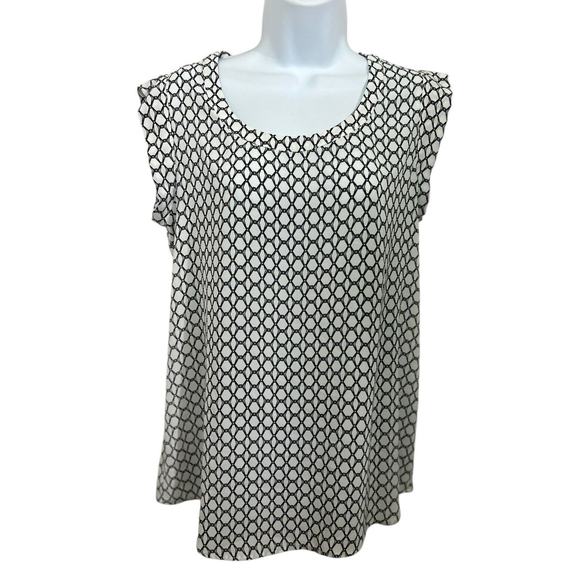 Pleione Blouse Size Small White Black Geometric Print Sleeveless Relaxed Fit Top - Picture 4 of 7